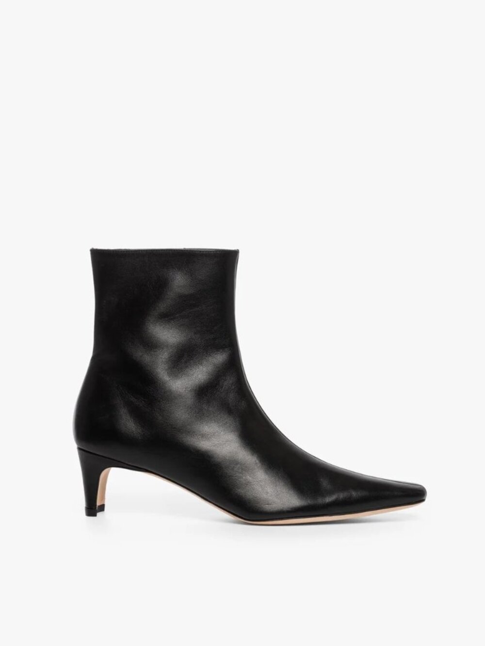 STAUD Black Leather Pointed-Toe Ankle Boots